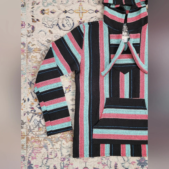 Original Senor Lopez Baja Pullover Hoodie Multicolor Stripe Shirt Made Mexico M - Picture 4 of 14
